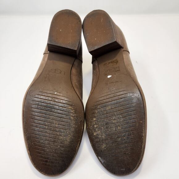 UGG Women Bandara Brown Leather Ankle Boots Booties Size 6.5 Stacked Heel Zipper - Picture 8 of 8